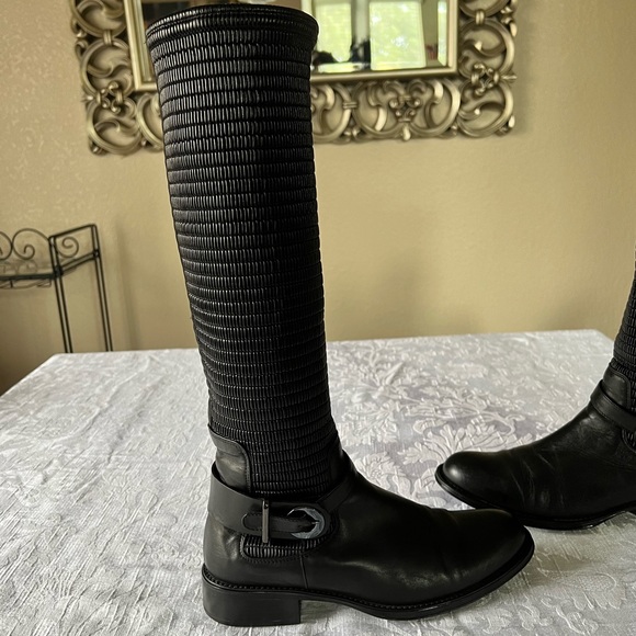 Aquatalia Pleated Accent Leather Knee-High Boots - Picture 11 of 12